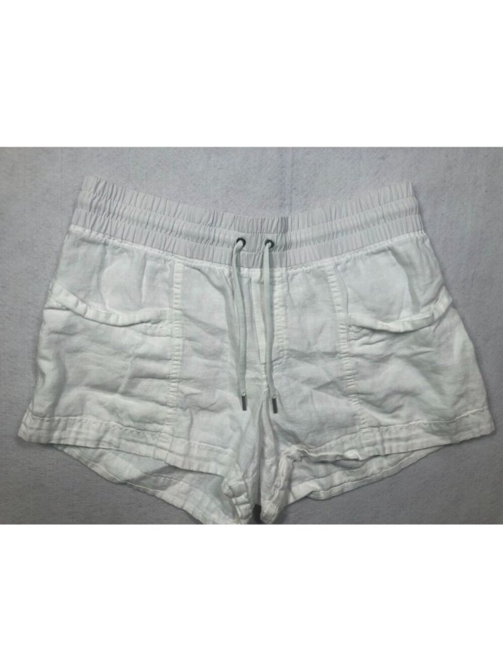 Athleta Cabo Linen 4" Shorts White Elastic Waist Drawstring 405722 Women's 16